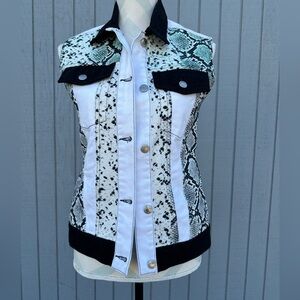 Sandro White Reptile Denim Vest